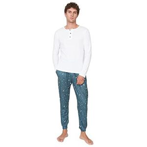 Trendyol Vrouwen Man Plain Geweven Pyjama Set (Pack van 2), Groen, L