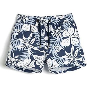 Koton Boys's Shorts Trekkoord Bloemen Bedrukt Zwembroek, blauw design (6d7), 5-6 Jaar