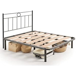 HOGAR24 ES - Thera LM - Versterkte lattenbodem met opbergruimte voor het opbergen van alle soorten voorwerpen onder het bed + hoofdeinde van gesmeed LM in zwart. Afmetingen: 135 x 200 cm