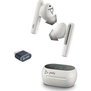 Poly Voyager Free 60+ UC True Wireless Earbuds - Ruisonderdrukkende microfoons voor heldere gesprekken - ANC - Touchscreen Charge Case - Werkt met iPhone, Android, PC/Mac - Teams gecertificeerd - Wit