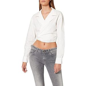 NA-KD Overlap cropped overhemd voor dames, Wit, 34