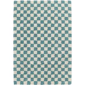 BALTA Shaggy Schaakbordpatroon, rechthoekig tapijt voor de woonkamer - slaapkamer, zacht en comfortabel, onderhoudsvriendelijk, poolhoogte 30 mm, polypropyleen, 160 x 230 cm, turquoise