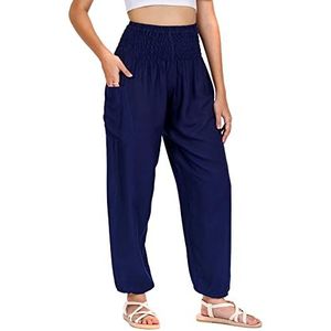 LOFBAZ Harembroek voor Vrouwen Yoga Boho Hippie Kleding Dames Palazzo Bohemien Pyjama Strand Indiase Zigeuner Genie Kleding Effen 1 Donkerblauw L