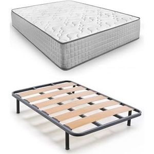 HOGAR24 ES | Compleet bed | brede lattenbodem + visco-elastische matras Natur Plus Edition 24 | inclusief 25 cm draadpoten | afmetingen: 135 x 180 cm