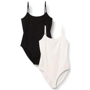 Amazon Essentials Damesbodysuit, slimfit, set van 2, zwart/wit, X-Small