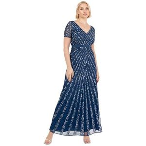 Maya Deluxe Dames Maxi dames verfraaid pailletten lange korte mouw V-hals hoge imperium taille gesneden glanzende prom bruiloft bruidsmeisje jurk Franse marine maat 10, Franse marine, 36