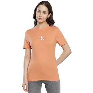 Calvin Klein Jeans Dames Monologo Slim Fit Tee S/S gebreide tops, Tropisch oranje, XS