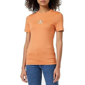 Calvin Klein Jeans Dames Monologo Slim Fit Tee S/S gebreide tops, Oranje (Tropisch Oranje), S