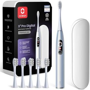 Oclean X Series Pro Digital Travel Set, Sonic Electric Toothbrush Adults w Smart Screen,8 Areas Tracking, One-click Supplementary Brushing, 3 Modes, 6 Replacement Heads & Travel Case - Silver