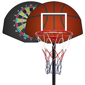 Sport1-703200111 2-in-1 dartbord dartbord magnetische basketbalkorf verstelbaar voor binnen en buiten. Tuinspellen voor kinderen. Ringhoogte 95-195cm, 703200111