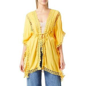 NALLY dames kimono met gatenkant, geel, S