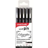 Uni Pin – Uni-Ball – Uni Mitsubishi Pencil – 5 viltstiften speciaal voor kalligrafie – gekalibreerde en afgeschuinde punten – voor kalligrafie, tekenen, plotter, inkt