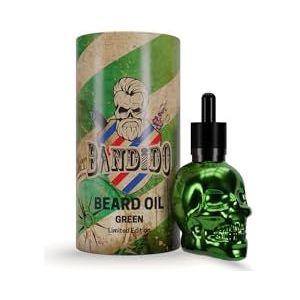 Bandido Baardolie voor de dagelijkse baardverzorging van 3-dagen-baard of volle baard, baardolie als cadeau voor mannen, 40 ml, met pipetdispenser, doodskopdesign, Barber-shop baardserum (groen)