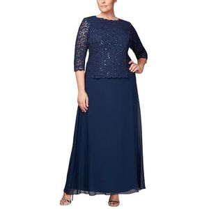 Alex Evenings Women's Plus Size Stretch Lace Bodice Mock One Piece Gown, Navy, 24W