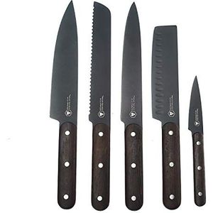 LAGUIOLE - Set of 5 Kitchen Knives - Black Blade - Beech Hands - Multicoloured