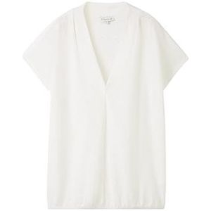 TOM TAILOR Dames Basic Shirt-Blouse met Geborduurde Details, Regular Fit, V-hals, 63 cm Ruglengte, Korte Mouwen, 10315, Maat M, 10315 - Whisper White, S