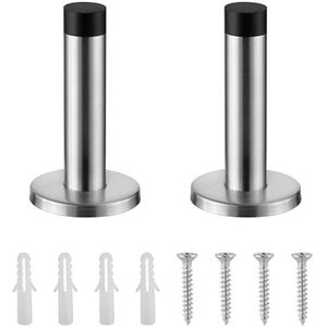 H&S 2x RVS deurstopper met rubberen buffer - Deurstoppers voor binnen - Deurstop muurbescherming - Eenvoudig te installeren deur stop - Zilver