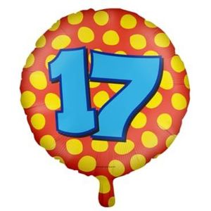 PD-Party 7042117 Gelukkig Folie Ballonnen | Happy Balloons | Viering | Feest Decoraties - 17 Jaren, Rood/Geel, 46cm Lengte x 46cm Breedte x 46cm Hoogte