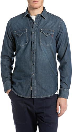 Replay - Jeansoverhemd - Regular Fit - Katoen - Met Borstzakken en Labelstitching