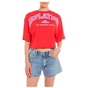 Replay Dames W3798 T-Shirt, 159 RED, S, 159 rood, S