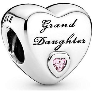 Pandora Icons Granddaughter hartvormig zilveren bedeltje met roze zirkoniasteentjes