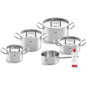 Fissler Originele Profi Collection/roestvrijstalen pannenset, 5-delig, incl. metalen deksel + gratis roestvrijstalen onderhoud - inductie [exclusief bij Amazon], zilver