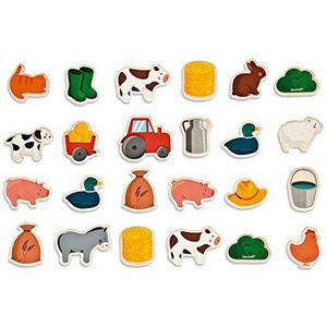 Janod - 24 Farm Magnets - Farm Animals - Wooden Toy - Magnetic Educational Game, to Handle, Experience and Have Fun - From 2 Years Old, J08157