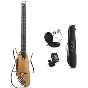 Donner HUSH-I Headless draagbare gitaar, verwijderbare frames ultralichte en stille akoestische elektrische gitaar voor op reis met gigbag en accessoires, esdoorn