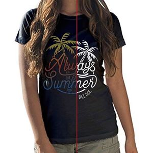 Del Sol Dames Crew Tee - Always Palms, zwart T-shirt - Verandert van wit naar levendige kleuren in de zon - 100% gekamd, ringgesponnen katoen, fijne jersey - maat L