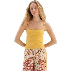 Dagi Mustard Fashion Gebreide Regular Rib Dunne Strap Mouwloze Vierkante Hals Tanktop, Mustard, L, mosterd, L