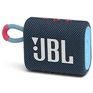 JBL GO 3 draadloze, draagbare Bluetooth luidspreker met geÃ¯ntegreerde lus voor onderweg, USB C-oplaadkabel, blauw/roze