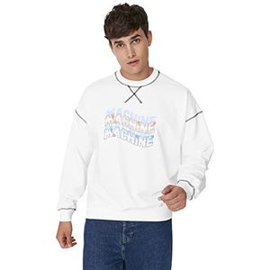 Trendyol Heren ronde hals met slogan oversized sweatshirt, Ecru, M, Ecru, M