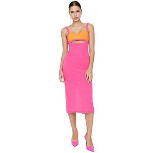 Trendyol Dames Midi Bodycon Regular fit gebreide jurk, roze,38, roze, 64