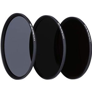 Rollei Extremium ND-filter bestaande uit: 1 filter ND 8, ND 64 en ND 1000 voor een lange belichting. De filters zijn gemaakt van Gorilla-glas met titanium ring, deksel van aluminium. (55 mm)