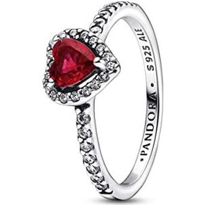 Pandora Timeless Heart ring van sterlingzilver met kersen, jubileumrood kristal en heldere zirkoniasteentjes, 48