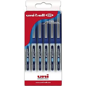 Uni-ball Etui met 6 rollers, vloeibare inkt, UB-150 blauw