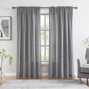 Melodieux Grijze fluweelachtige semi-pure gordijnen van 84 inch lang voor slaapkamer, woonkamer elegante zachte textuur staafzak voile gordijnen, 52 bij 84 inch (2 panelen)