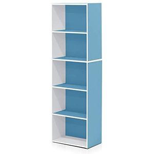 Furinno Luder 5-traps omkeerbare gekleurde boekenkast met open plank, wit/lichtblauw