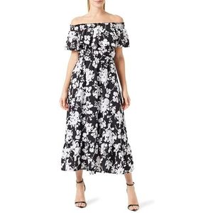 COBIE Midi-jurk voor dames met allover-print, zwart, wit, S