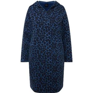 Ulla Popken, Dames, grote maten, sweatjurk in luipaardprint, blauw, 46/48 NL