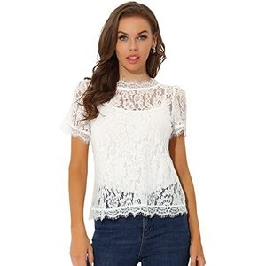 Allegra K dames geschulpte trim zien door middel van semi-pure bloemen kant top