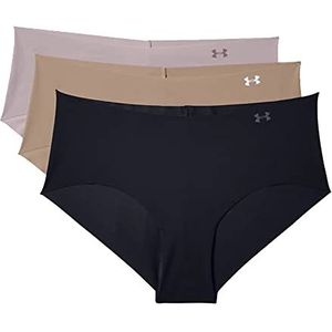 Under Armour PS Hipster 3Pack, sportbroek, damesondergoed, zwart/nude/mineraalblauw, L, zwart (004) / roze dash, XL