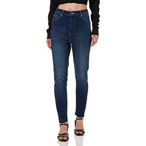 NA-KD Vrouwen Skinny hoge taille Raw Zoom Jeans, donkerblauw, 6 UK, Donkerblauw, 32