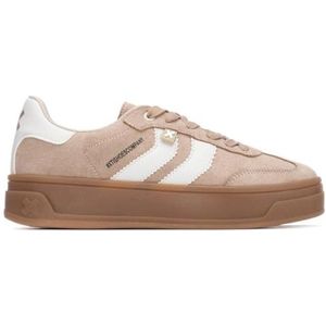 Xti - 14458601-BEIGE - Trainers - Bruin - Plat - Veters - Casual