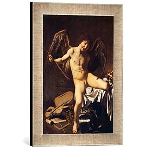 Ingelijste afbeelding van Michelangelo Merisi da Caravaggio Amor als winnaar, kunstdruk in hoge kwaliteit handgemaakte fotolijst, 30x40 cm, zilver Raya