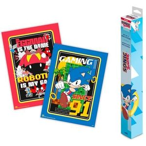 Grupo Erik Poster - Sonic - Set of 2 Mini Posters 15 x 20.5 inches / 38 x 52 cm - Art Poster Shipped Rolled Up In A Protective Box - Sonic The Hedgehog Gifts