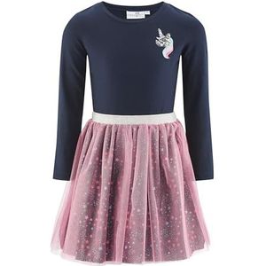 Happy Girls - Jurk - Navy/Turquoise/Rosa/Zilver - Katoen - Elastische Taille/Zoom, Pailletten, Glitterend