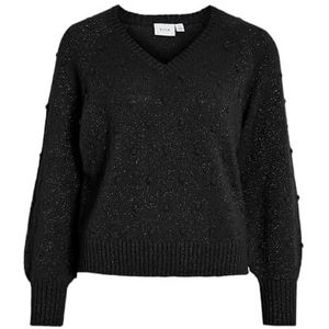 Vituli L/S V-hals Gliter Knit Top/Pb, zwart beauty, XS
