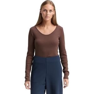 TOM TAILOR DENIM - Shirt - Bruin - Lange Mouw - Normale Pasvorm