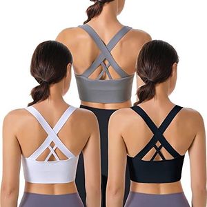 Evercute Sports Bra for Women Padded Medium Support Criss Cross Strappy Bras Seamless High Impact Yoga Exercise Athletic Bras